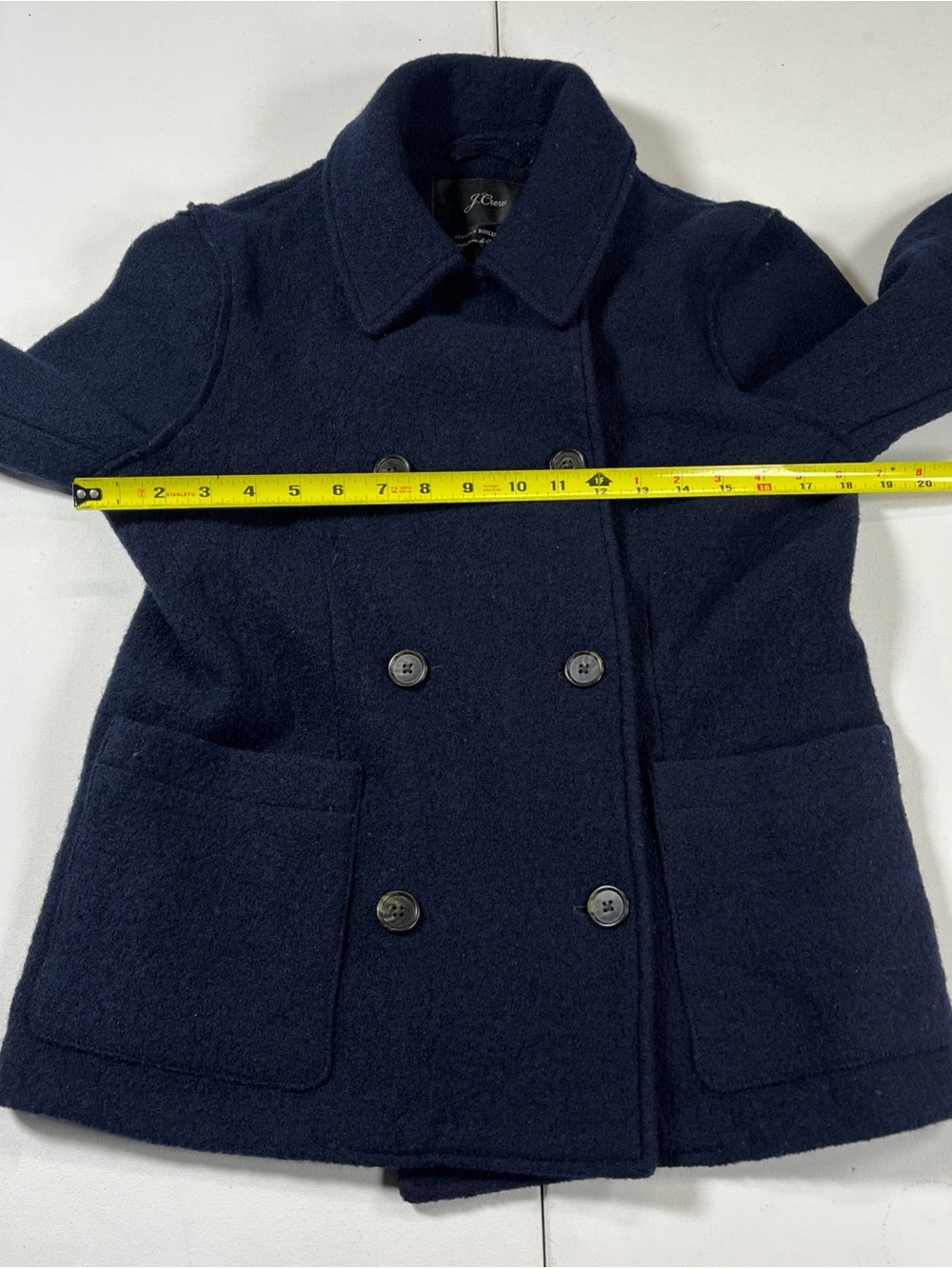 J Crew Italian Boiled Wool Jacket Pea Coat Navy Blue Pockets Button Up Women’s 4 - Picture 8 of 13